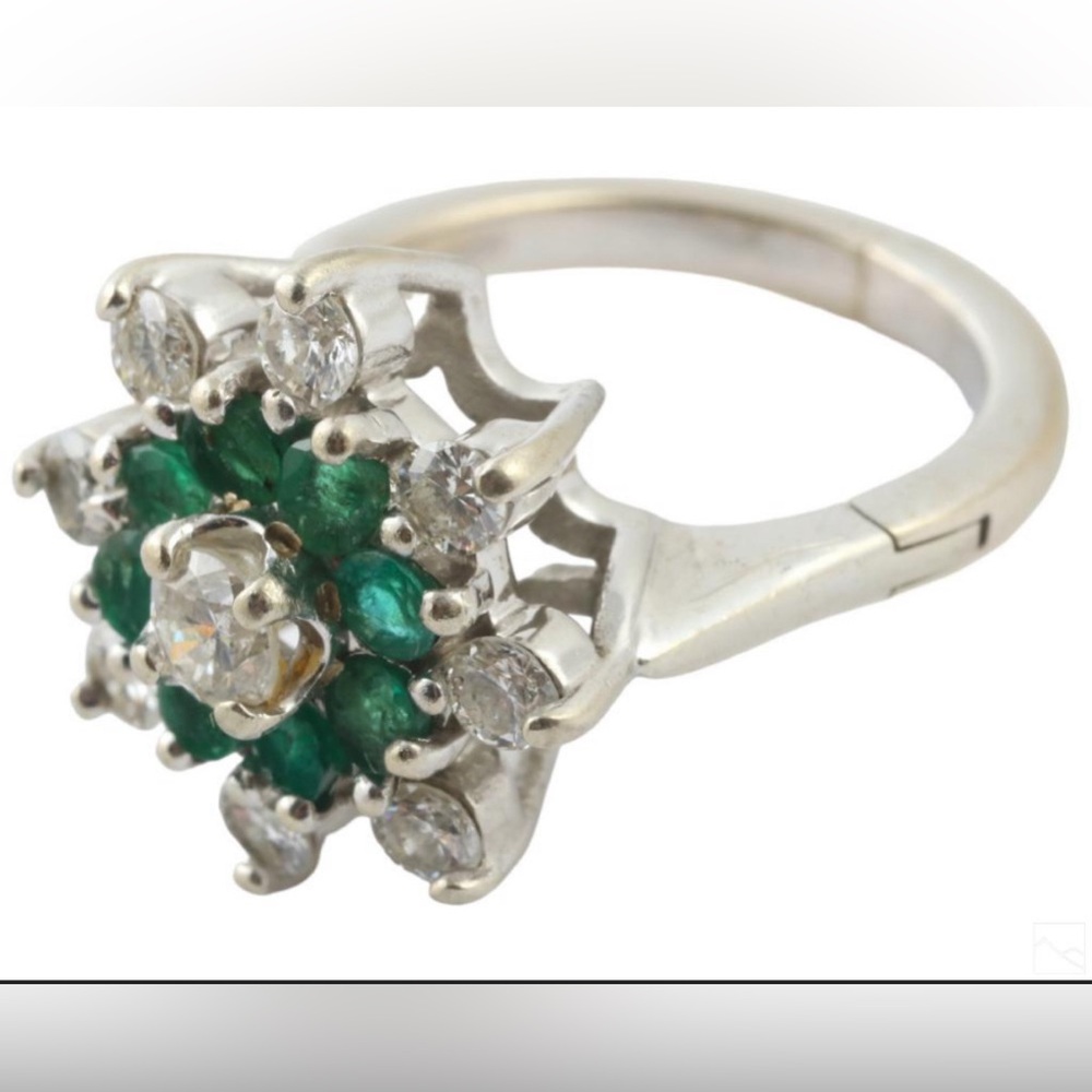 14k White Gold Diamond and Emerald Ring